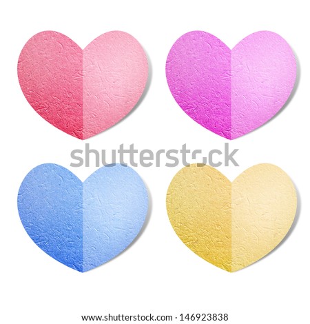 Set of multicolored heart recycled paper