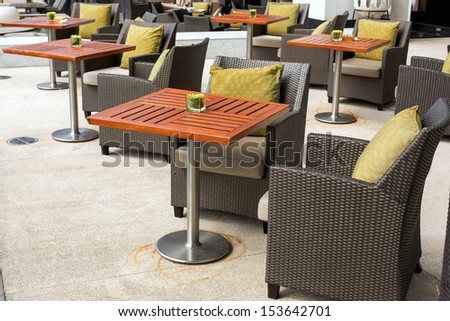 View of empty outdoor cafe in Sicily,Italy,focus on the table