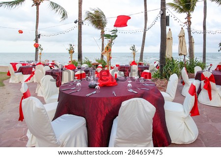 chinese wedding banquet table setting by the beach