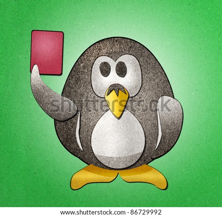 Penguin red card  Expelled from the field recycled paper craft stick