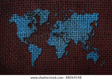 world map background of Natural burlap hessian sacking
