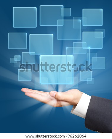 touch screen with transparent buttons on business hand