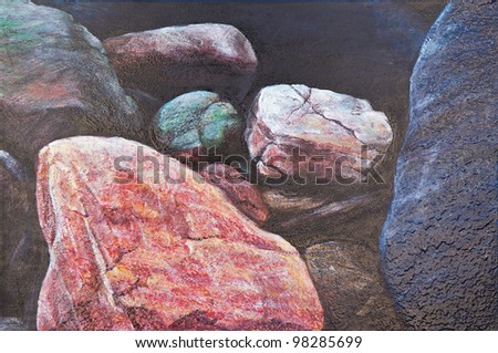 original oil painting on canvas - Rock  paintings.