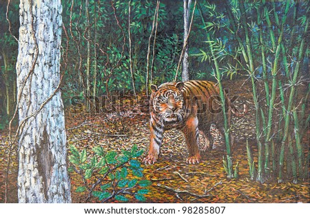 Original Oil painting of tiger in the forest