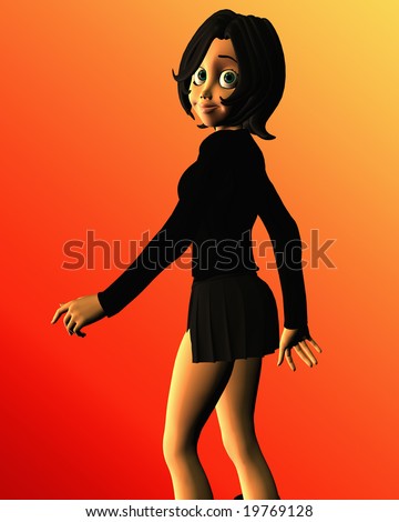 stock photo : Cartoon Illustration Of A Teen Girl Walking Looking Happy