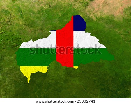 Highlighted Satellite Image Of Central African Republic With The Countries Flag Covering It