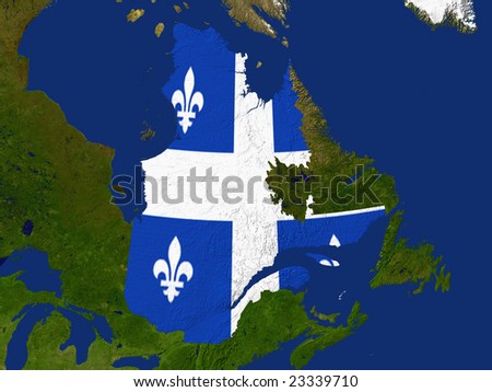 Highlighted Satellite Image Of Quebec With The Regions Flag Covering It