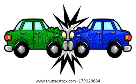 Illustration Of Two Cars Involved In A Car Wreck/Vector Car Accident