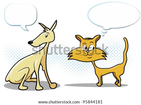 Cat & Dog Comic Style Characters/Cartoon Pets Stock Vector Illustration