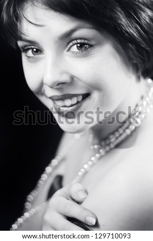 Black and white retro portrait of beautiful woman