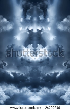 saturated storm clouds against the dark sky, dark blue tint