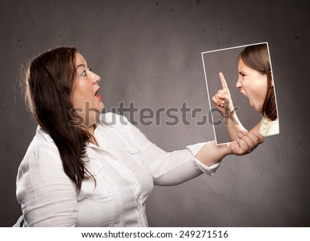 concept of young girl telling off a woman