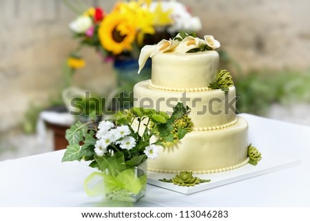 Traditional wedding cake on a white background