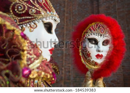 VENICE, ITALY - FEBRUARY 27, 2014. Unidentified person in Carnival mask in Venice, Italy on February 27, 2014