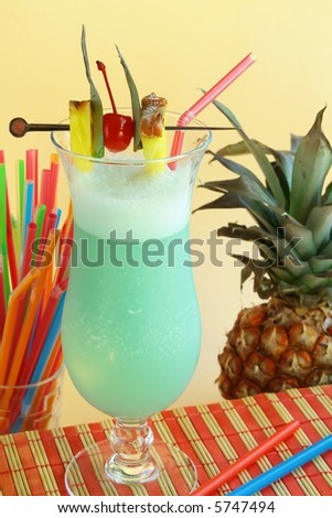 Summer alcoholic recreational drink with pineapple