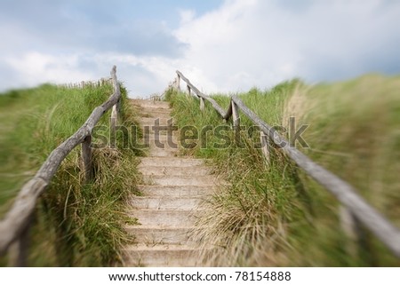 Outdoor stairs with blue sky