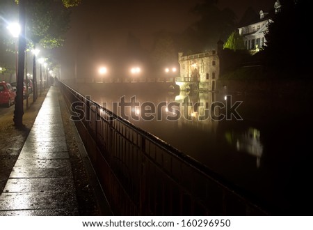 Old castle of town Bad Pyrmont in mist in Germany