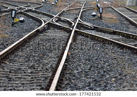 Railroad crossing on the gravel