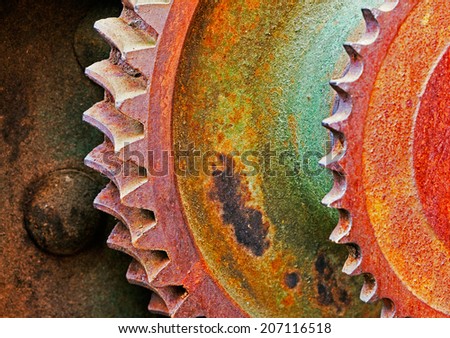 Old and rusty pinion gear of the mechanical machine