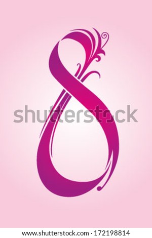 8 march Women's Day card with floral elements - stock vector
