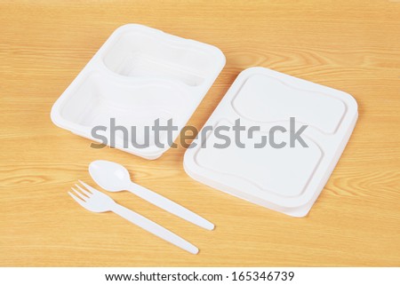 Plastic food box set on wood background