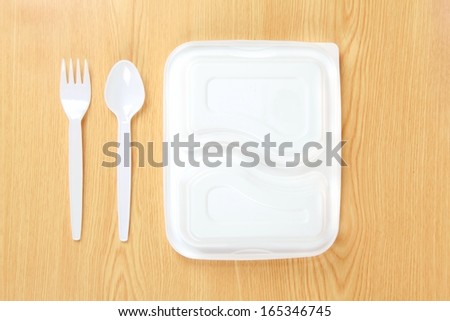 Plastic food box set on wood background