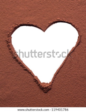 Classic heart drawn on cocoa powder