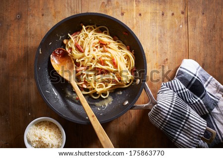 Making Spaghetti A La Carbonara Overlook Shot