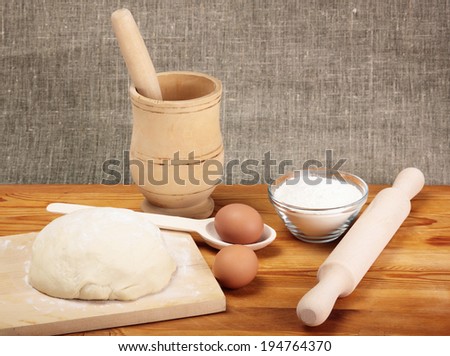 Bread cooking. Ingredients and dough