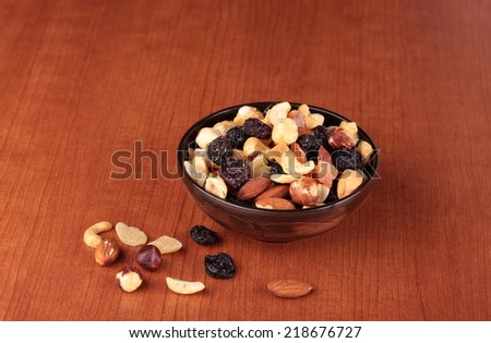 Healthy and tasty snack. Nuts and dried fruits
