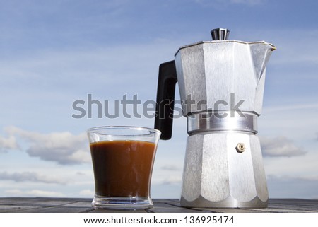 cup of coffee and Italian coffee with sky background