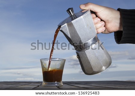 cup of coffee and Italian coffee with sky background