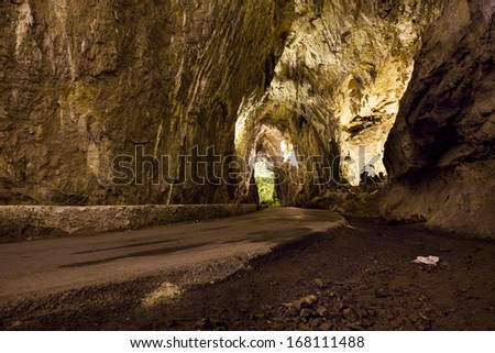 Access Through A Cave In The Spanish Village Cuevas Del Agua, In Asturias, Which Esla Only Way To Enter The Village.