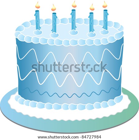 Clip art illustration of a blue birthday cake with the number \