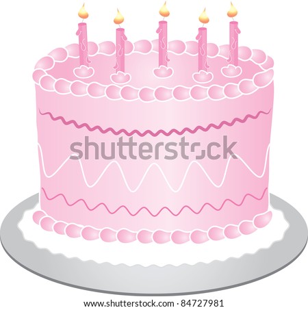 Clip art illustration of a pink birthday cake with the number 