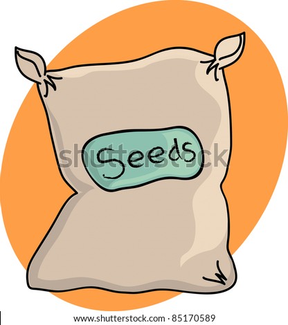 Clip art illustration of a canvas bag of garden seeds.