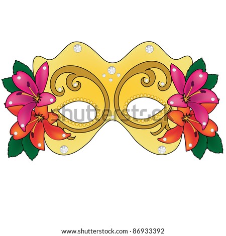 Clip art illustration of a golden Mardi Gras mask.
