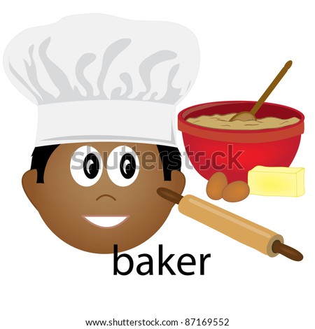 Clip art illustration of a dark skinned, ethnic baker occupation icon.