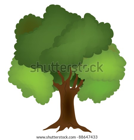 Clip art illustration of a large, old oak tree.