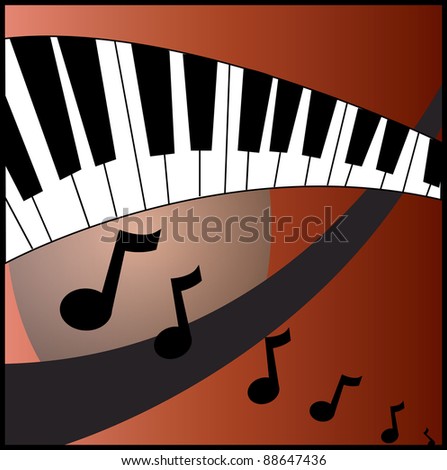 Clip Art Illustration of a music background with piano keys and music notes.