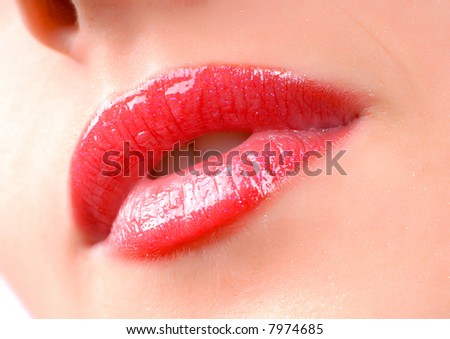 close-up beautiful shiny pink glamour lips