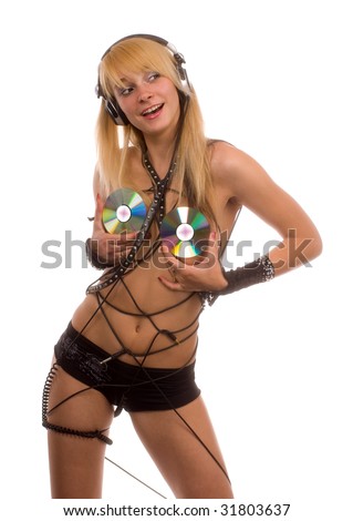 stock photo sexual young naked girl with discs on the nipple and the 