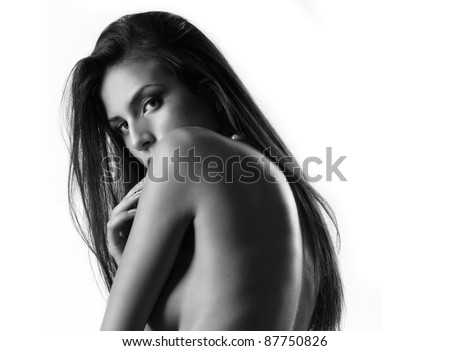 stock photo Black and white photo of a charming bare girl with a smooth