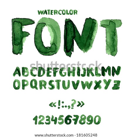 Handwritten watercolor alphabet with numbers and symbols Vector Illustration Handwritten watercolor alphabet with numbers and symbols Vector Illustration