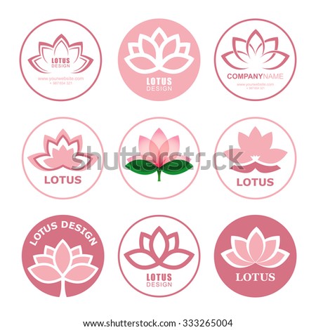 Lotus blossom icons and logos.\
Identity style for Yoga studio and Beauty Salon. Vector\
PERFECT FOR: Business card, banner and brochure template. \
Contour lines. Flat design. Design elements.