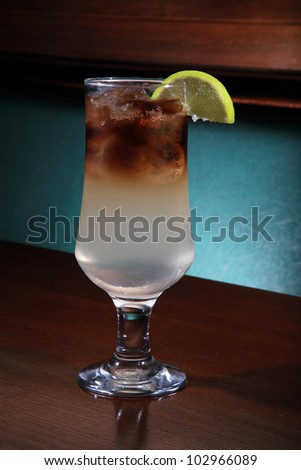 glass of Long Island cocktail on a bar