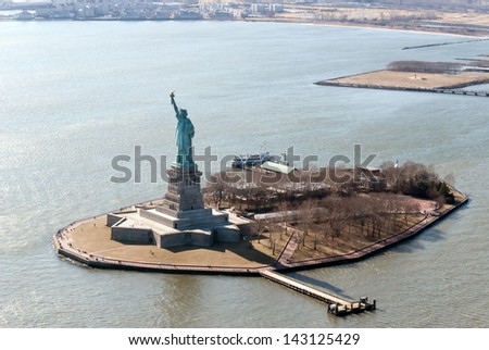 aerial view of the statue of liberty