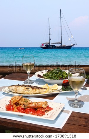 healthy seafood  for two by the sea
