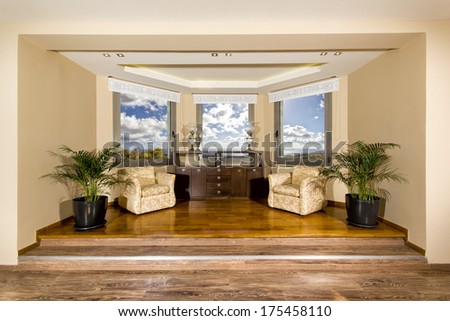 luxury living room with beautiful view from the windows