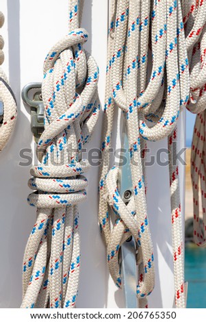 closeup of a ropes in a luxury sail boat